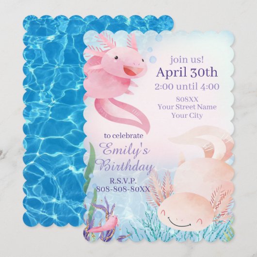 Cute Axolotls under the Zee Party Invitation Kaart (Voorkant / Achterkant)