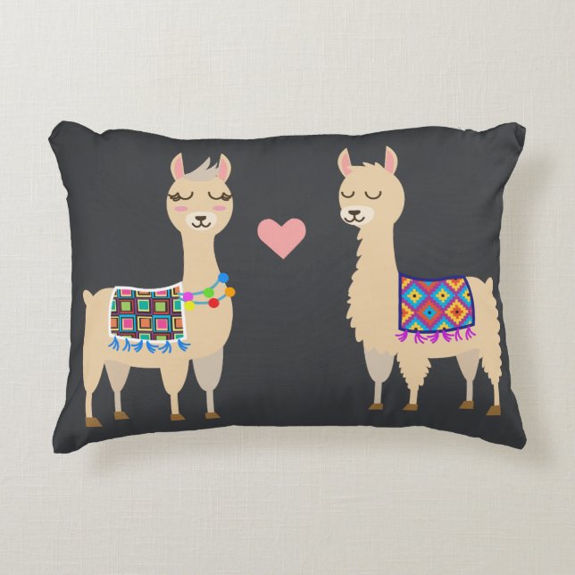 Cute Aztec Alpacas in Love Initiaal & Name Accent Kussen (Voorkant)