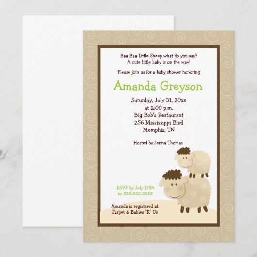 Cute Baa Baa Sheep 5x7 Baby shower Nodig neutraal Kaart (Voorkant / Achterkant)