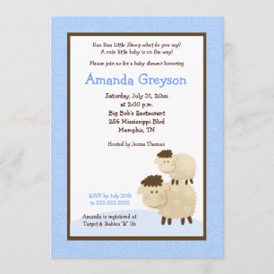 Cute Baa Baa Sheep 5x7 Baby shower nodigt blauw ui Kaart