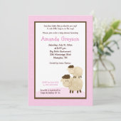 Cute Baa Baa Sheep 5x7 Baby shower nodigt roze uit Kaart (Staand voorkant)