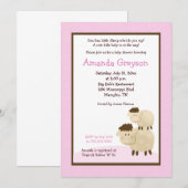 Cute Baa Baa Sheep 5x7 Baby shower nodigt roze uit Kaart (Voorkant / Achterkant)