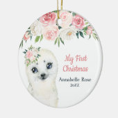 Cute Baby 1st Eerste Kerstmis Blush Floral Seal Keramisch Ornament (Links)