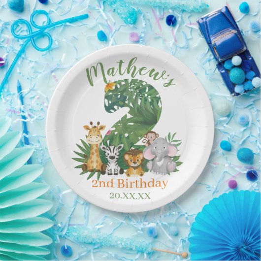 Cute Baby 2e verjaardag Oerwoud Safari Papieren Bordje (Feest)
