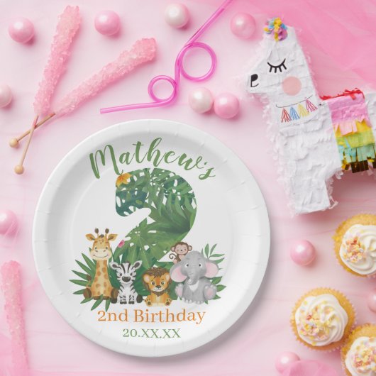 Cute Baby 2e verjaardag Oerwoud Safari Papieren Bordje (Feest)