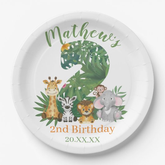 Cute Baby 2e verjaardag Oerwoud Safari Papieren Bordje (Voorkant)