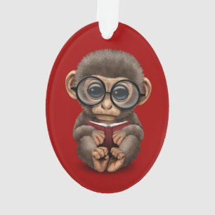Cute Baby aap Leest een boek op rood Ornament