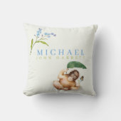 Cute baby aap pastel blauw bloemenkwekerij kussen (Voorkant)