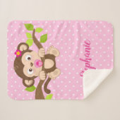 Cute Baby aap roze pooldots Sherpa Deken (Voorkant (horizontaal))