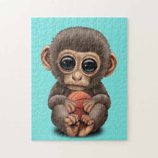 Cute Baby aap spelen met Basketball Legpuzzel (Verticaal)