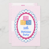 Cute Baby ABC Blokken Birthday Party Kaart (Voorkant / Achterkant)