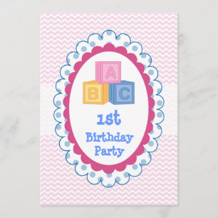 Cute Baby ABC Blokken Birthday Party Kaart
