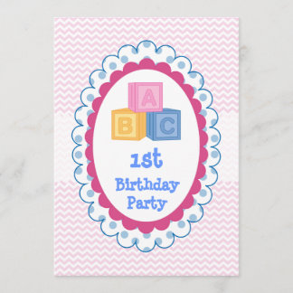 Cute Baby ABC Blokken Birthday Party Kaart