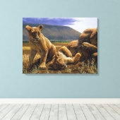 Cute Baby African Lion Cubs Canvas Afdruk (Insitu (Houten vloer))