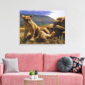 Cute Baby African Lion Cubs Canvas Afdruk (Insitu (Woonkamer))