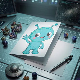Cute Baby Alien Space Monster Kaart