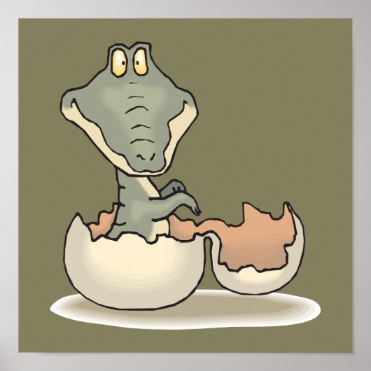 Cute Baby Alligator Cartoon Hatching uit Eggshell Poster (Voorkant)