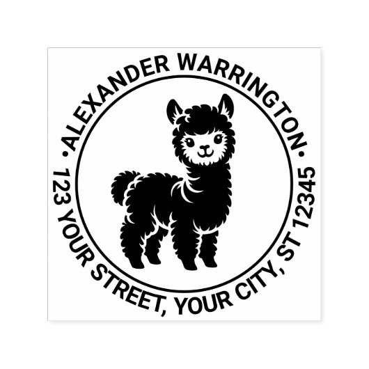 Cute Baby Alpaca Staand #1 Naam Retouradres Zelfinktende Stempel (Design)