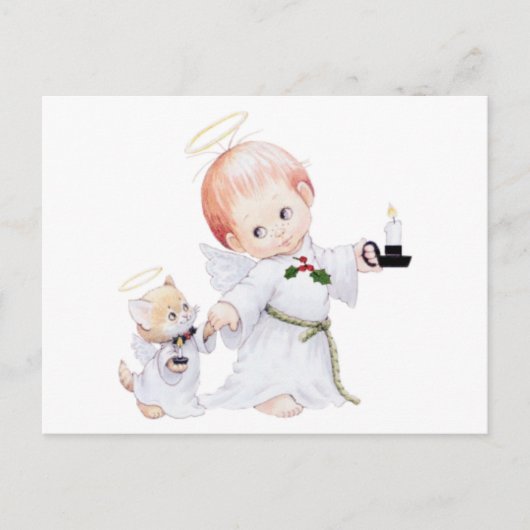 Cute Baby Angel en Cat Briefkaart (Voorkant)