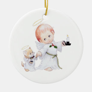 Cute Baby Angel en Cat Keramisch Ornament