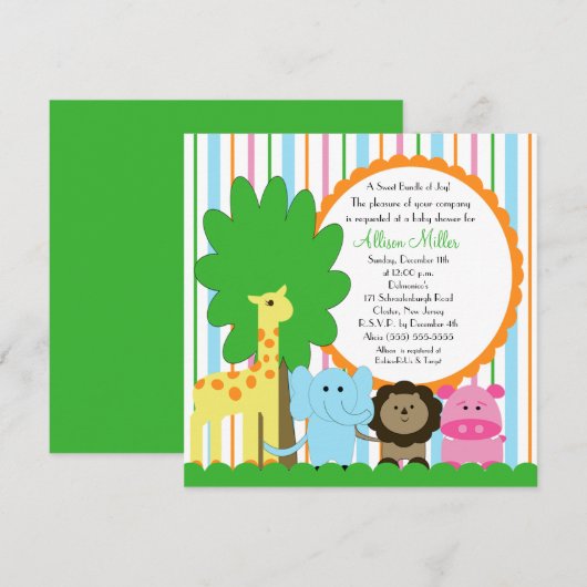 Cute Baby Animal Neutrale Baby shower Kaart (Voorkant / Achterkant)