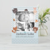 Cute Baby Animals Boy Foto geboorteaankondigingen Aankondiging (Staand voorkant)
