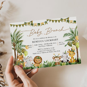 Cute Baby Animals in Oerwoud Safari Baby Brunch Kaart