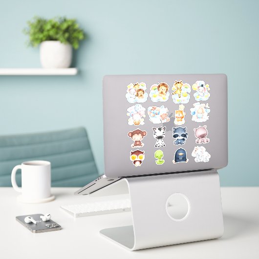 Cute Baby Animals Sticker Pack #006 (Laptop op bureau)