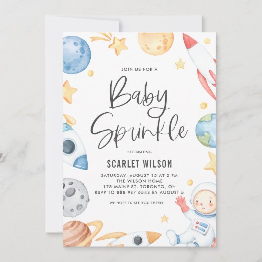 Cute Baby Astronaut Space Theme Baby Sprinkle Kaart (Voorkant)