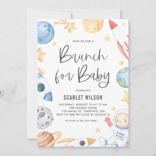 Cute Baby Astronaut Space Theme Brunch voor Baby Kaart (Voorkant)