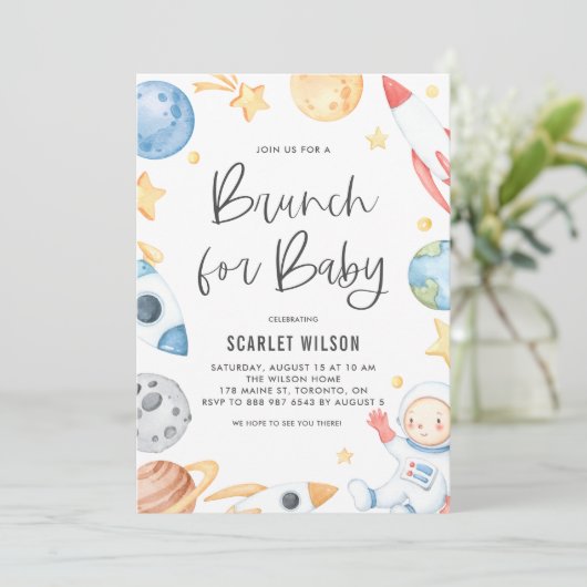 Cute Baby Astronaut Space Theme Brunch voor Baby Kaart (Staand voorkant)