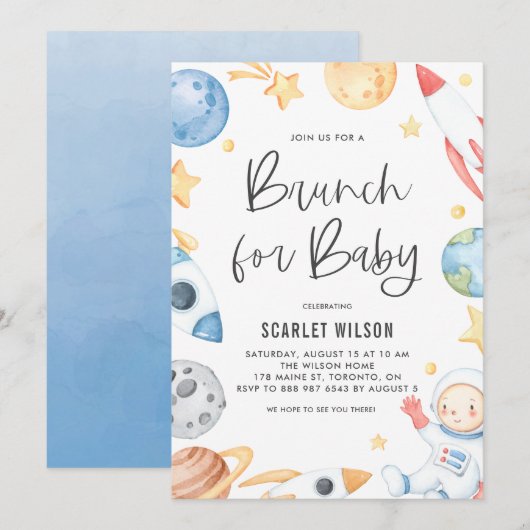 Cute Baby Astronaut Space Theme Brunch voor Baby Kaart (Voorkant / Achterkant)