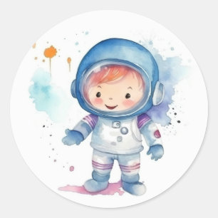 Cute Baby Astronaut Waterverf Ronde Sticker