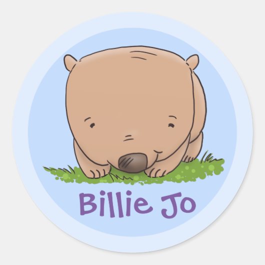 Cute baby Australian wombat cartoon illustratie Ronde Sticker (Voorkant)
