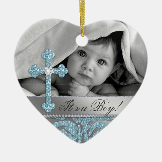Cute Baby Baptism Cross Birth Announance Zebra Keramisch Ornament (Voorkant)