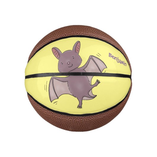 Cute baby bat vliegende cartoon illustratie basketbal (Voorkant)
