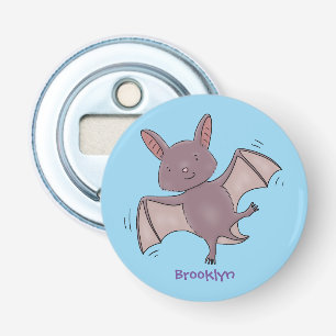 Cute baby bat vliegende cartoon illustratie button flesopener
