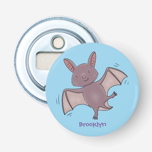 Cute baby bat vliegende cartoon illustratie button flesopener (Voorkant)