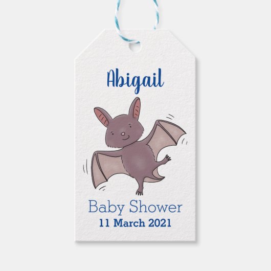 Cute baby bat vliegende cartoon illustratie cadeaulabel (Voorkant)