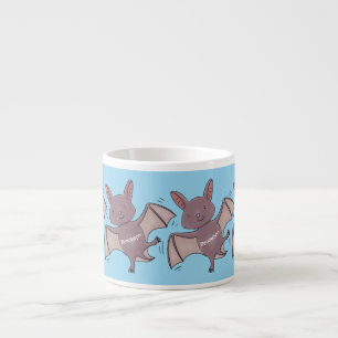 Cute baby bat vliegende cartoon illustratie espresso kop