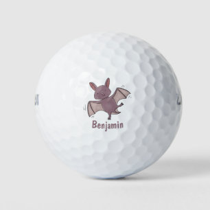Cute baby bat vliegende cartoon illustratie golfballen