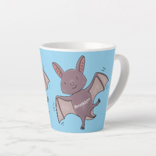Cute baby bat vliegende cartoon illustratie latte mok