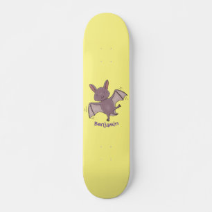 Cute baby bat vliegende cartoon illustratie persoonlijk skateboard