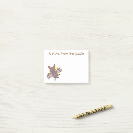 Cute baby bat vliegende cartoon illustratie post-it® notes (Op bureau)