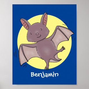 Cute baby bat vliegende cartoon illustratie poster