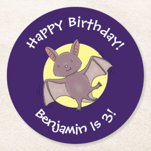 Cute baby bat vliegende cartoon illustratie ronde kartonnen onderzetter
