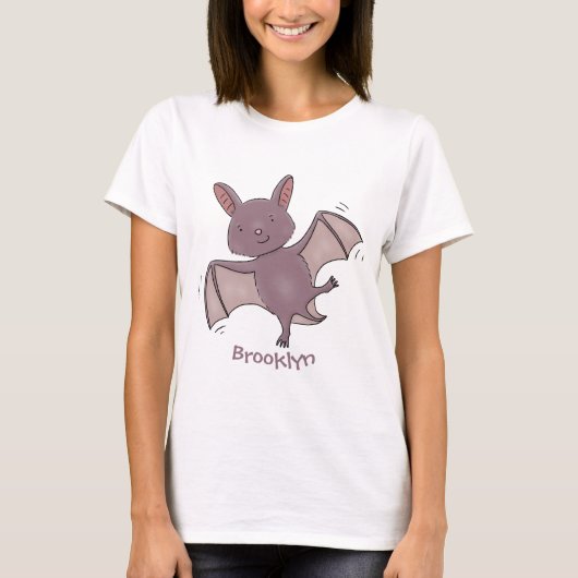 Cute baby bat vliegende cartoon illustratie t-shirt (Voorkant)