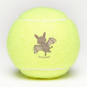 Cute baby bat vliegende cartoon illustratie tennisballen