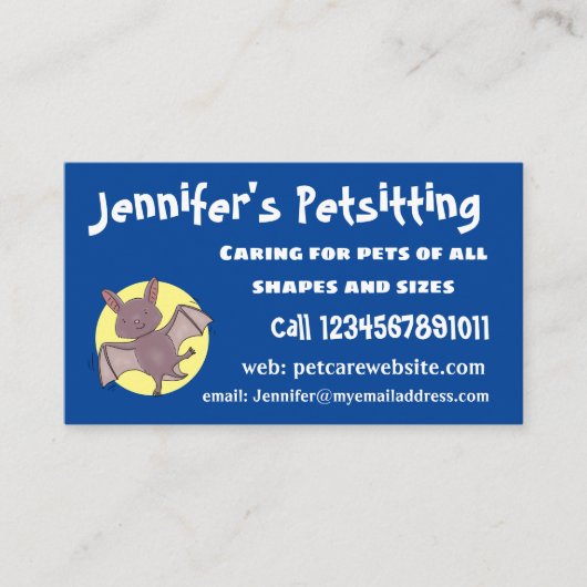 Cute baby bat vliegende cartoon illustratie visitekaartje (Voorkant)