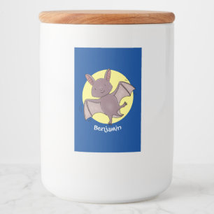 Cute baby bat vliegende cartoon illustratie voedselcontainer etiket